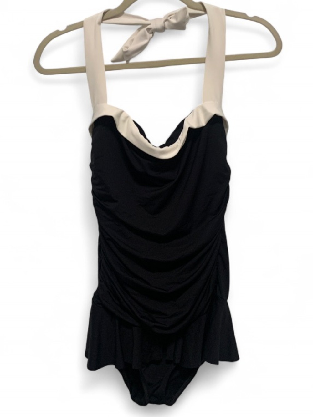 Y2K Lauren Ralph Lauren Black White Trim Skirted Halter One Piece Swimsuit